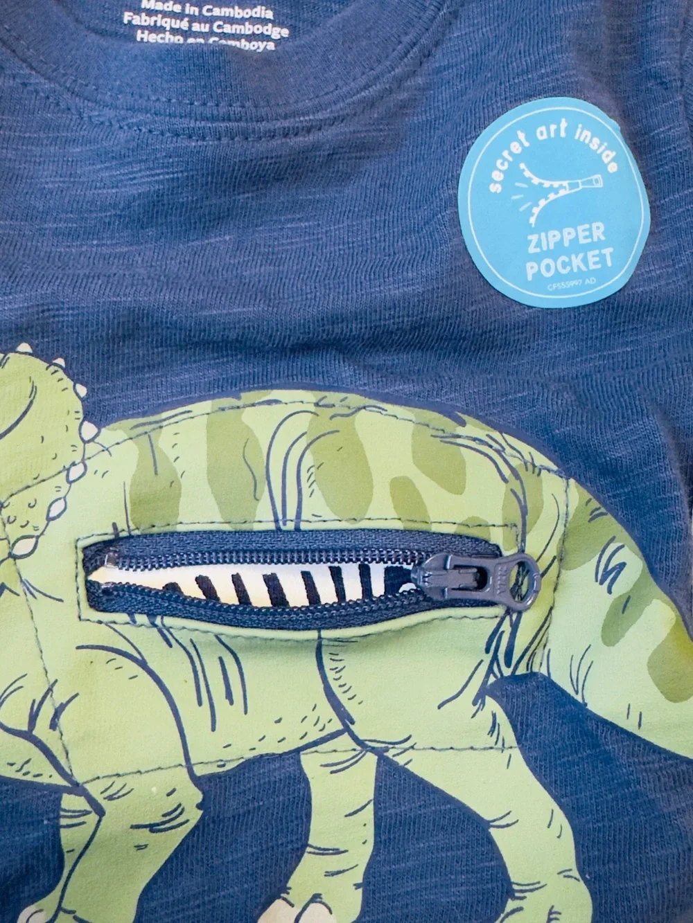 Carter's Navy Blue Long-Sleeve Tee with Green Dinosaur Graphic with fun element